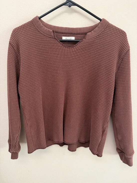 Madewell Brown Waffle Knit Long Sleeve Crop Top SzM - Picture 3 of 5